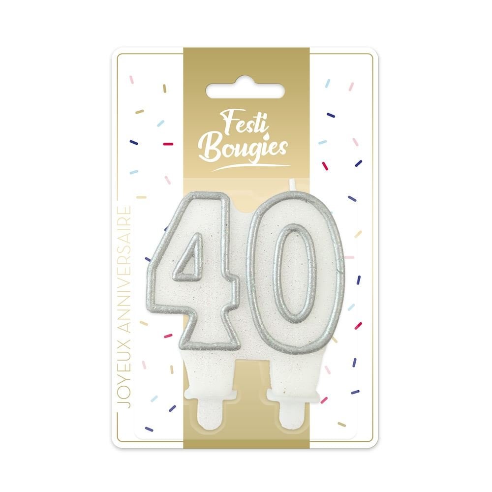 Bougie d'anniversaire chiffre blanc et or, 18 à 70 ans — vue 4