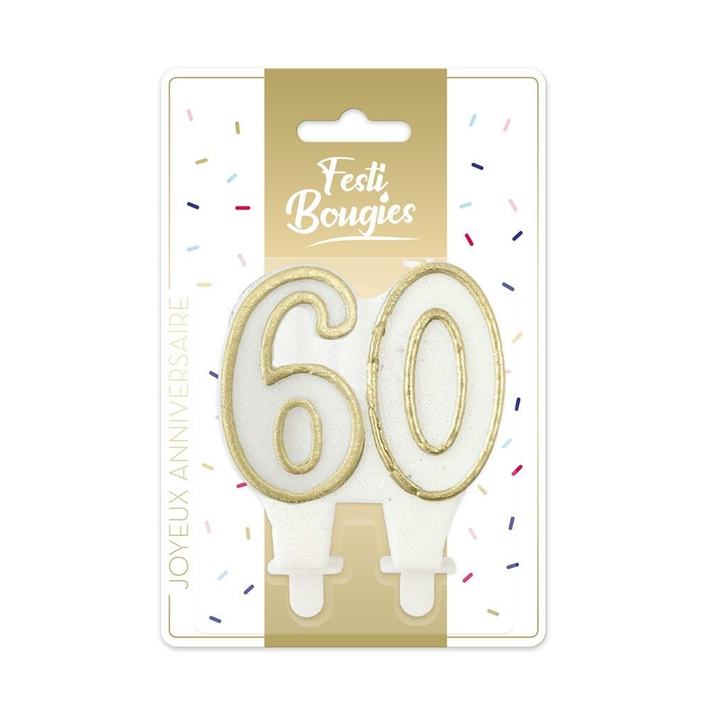 Bougie d'anniversaire chiffre blanc et or, 18 à 70 ans — vue 6