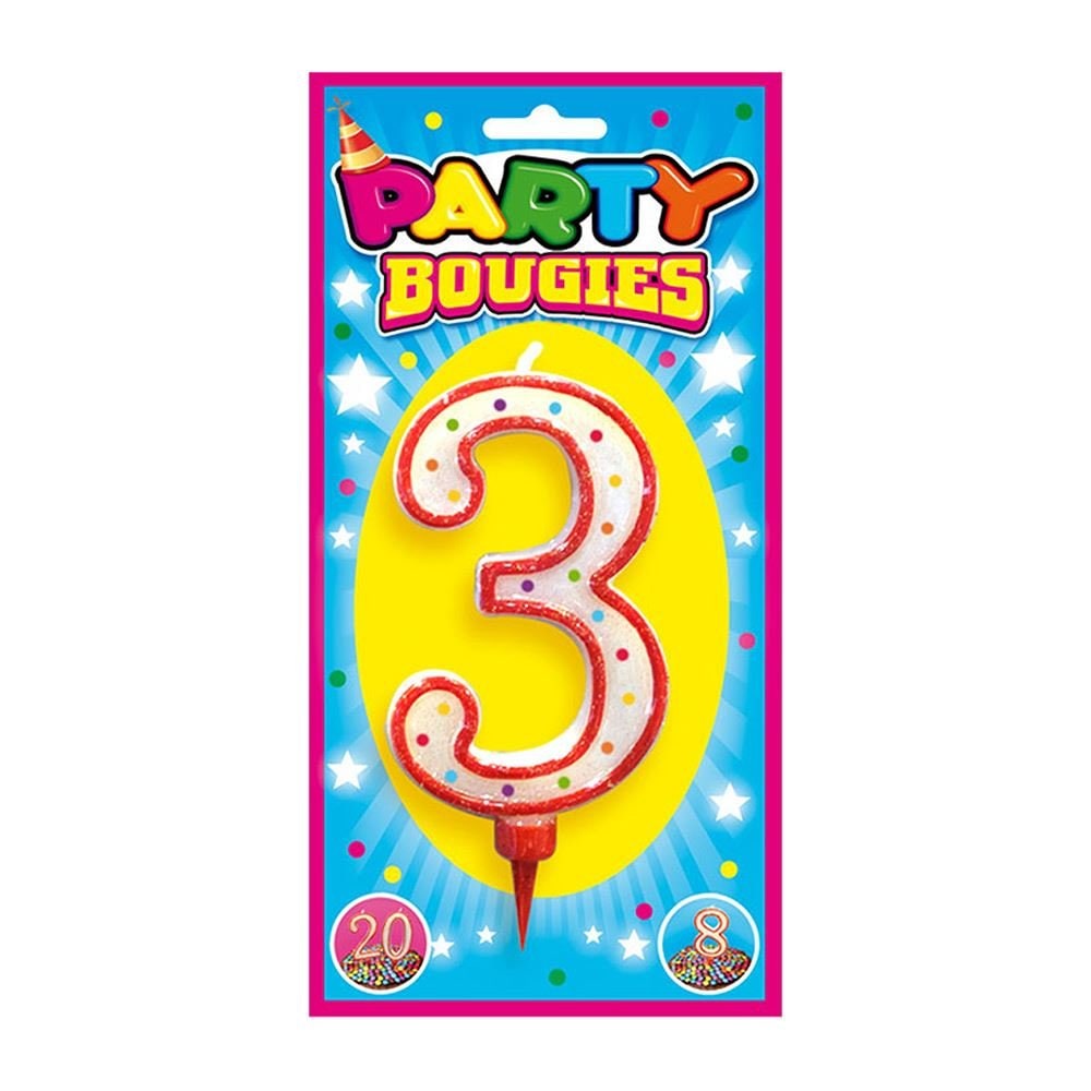 Bougie chiffre géante multicolore, 3 ou 9