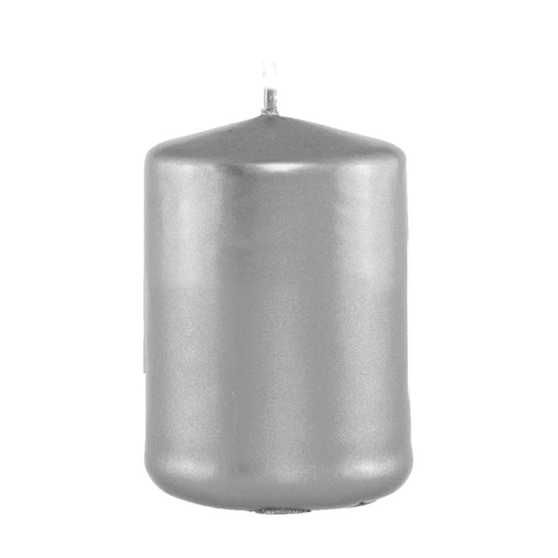 Bougie cylindrique argent, 6 x 10 cm