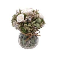 Bouquet de fleurs blanches en vase, 15 cm
