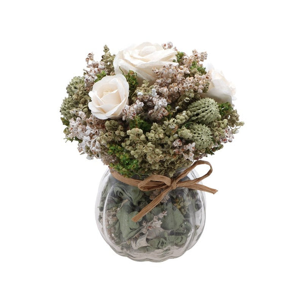 Bouquet de fleurs blanches en vase, 15 cm