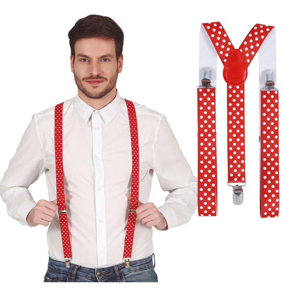 Bretelles rouges à pois blancs