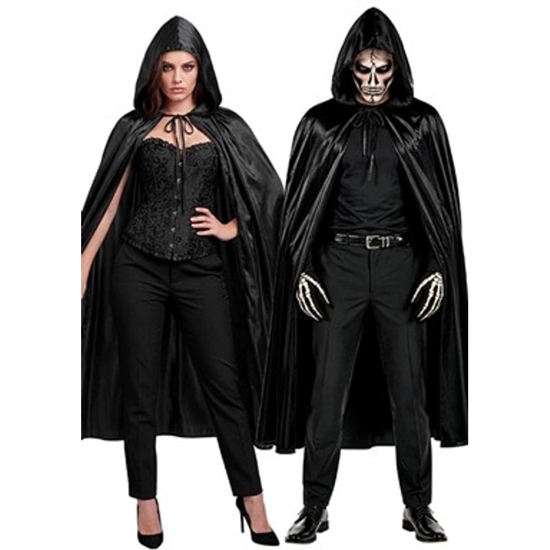 Cape noire à capuche, 142 cm
