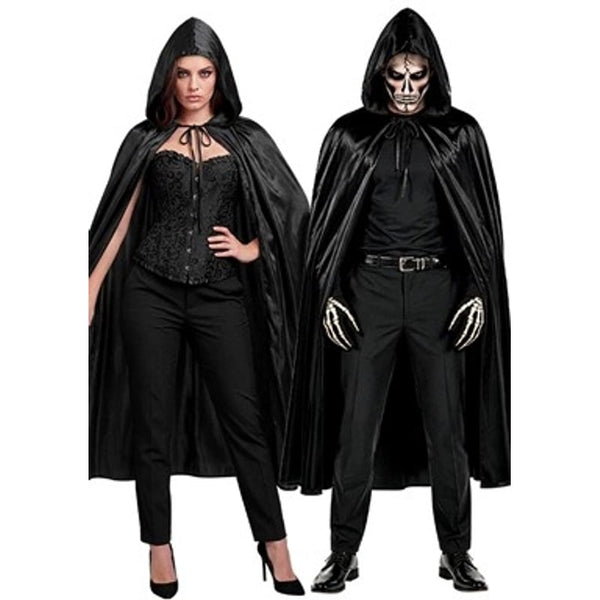 Cape noire à capuche, 142 cm