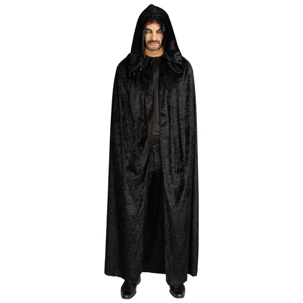 Cape en velours noir à capuche, 182 cm