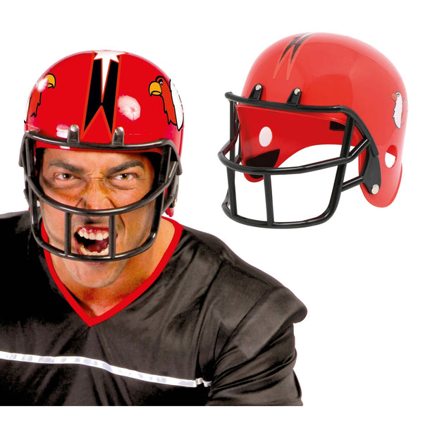 Casque de football américain rouge, plastique rigide