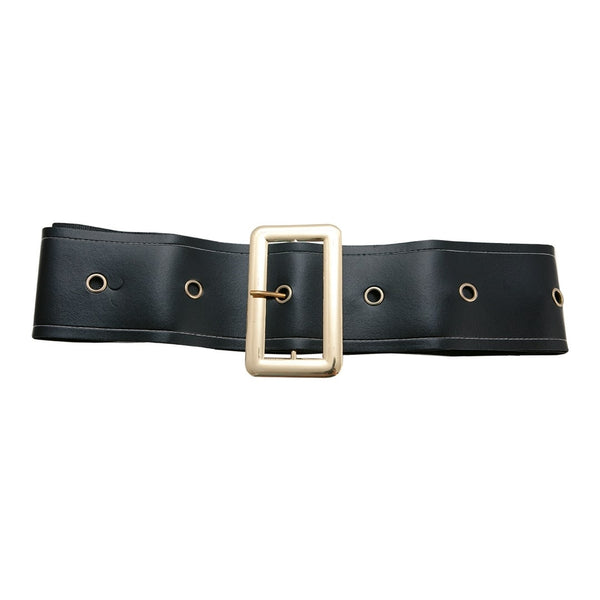 Ceinture noire à grosse boucle dorée, 1,45 m