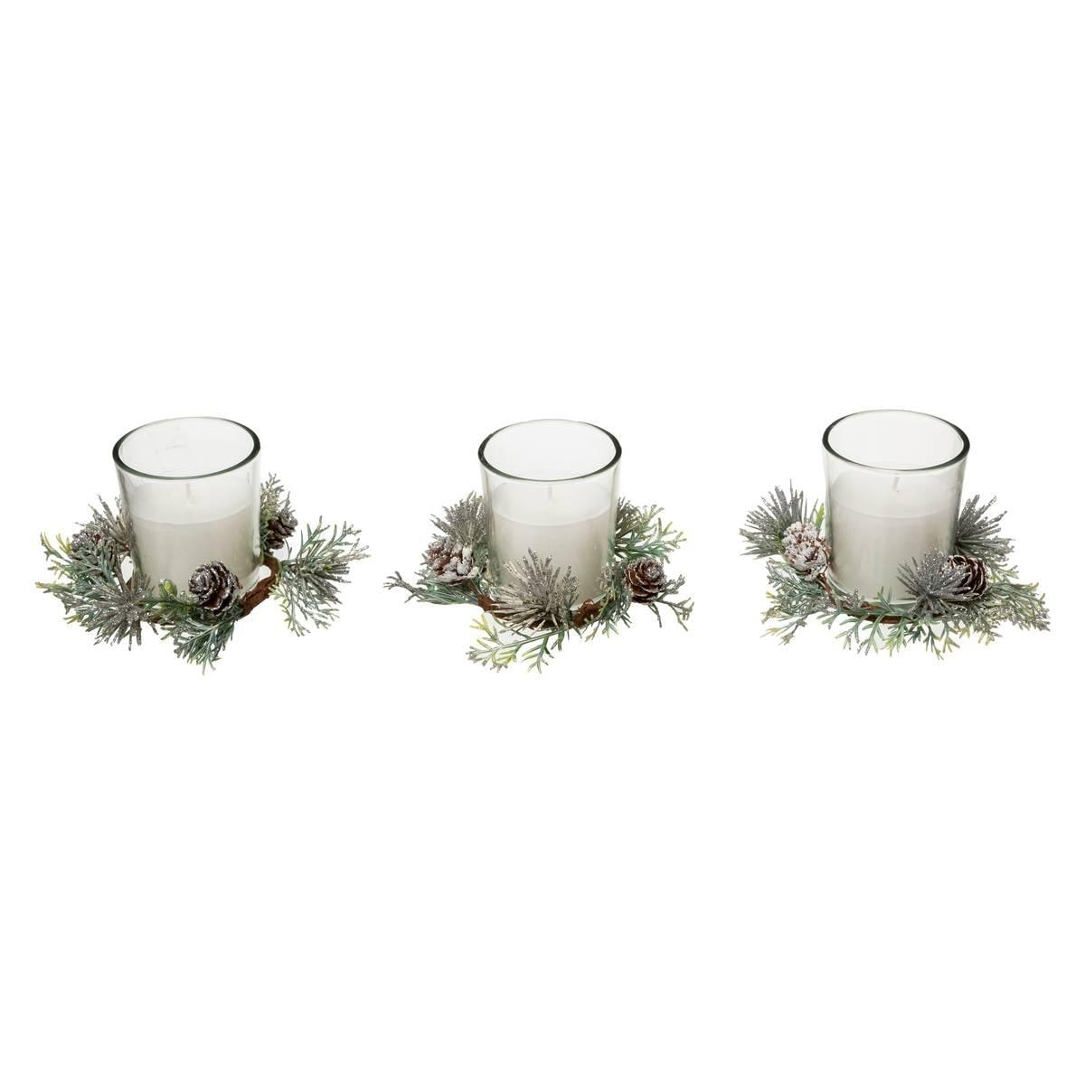 Centre de table 3 bougies et feuillage, 180 g