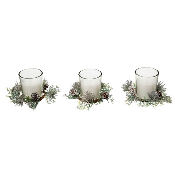 Centre de table 3 bougies et feuillage, 180 g