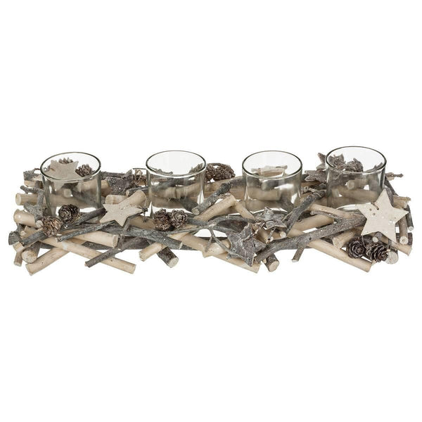 Centre de table bûche en bois, 4 photophores