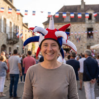 Chapeau de bouffon tricolore à grelots, taille adulte