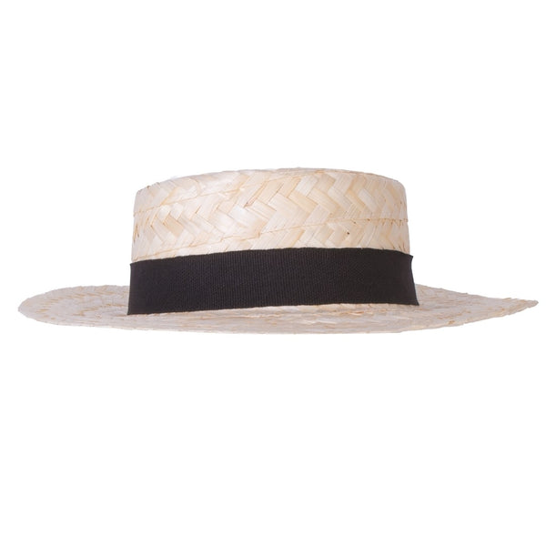 Chapeau canotier en paille tressée, ruban noir