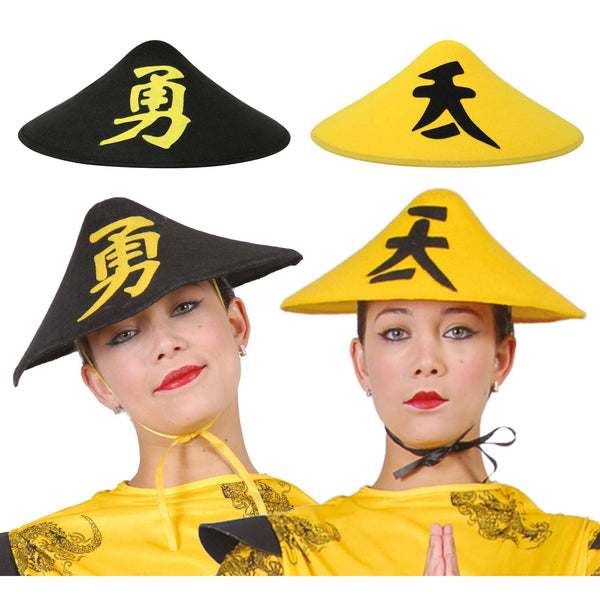 Chapeau chinois en feutrine jaune avec élastique