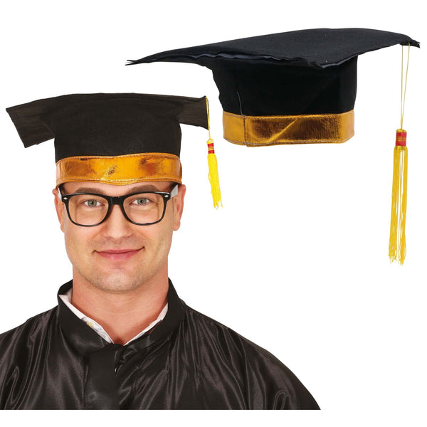 Chapeau de diplômé en feutrine, galon doré et pompon
