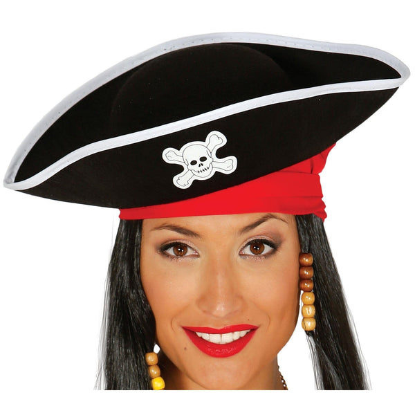 Chapeau de pirate noir à tête de mort, taille unique