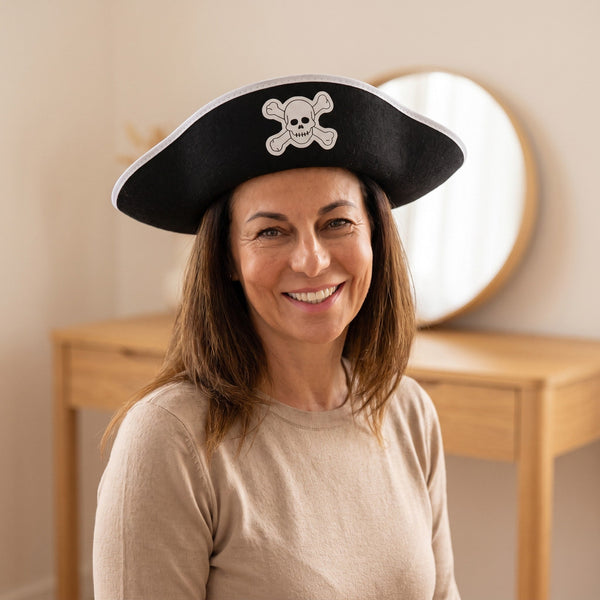 Chapeau de pirate noir à tête de mort, taille unique