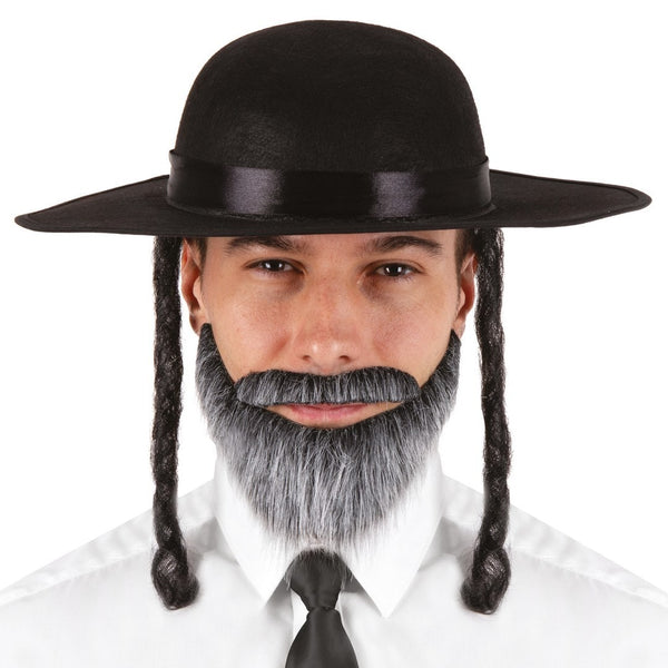 Chapeau de rabbin noir avec tresses, feutrine rigide