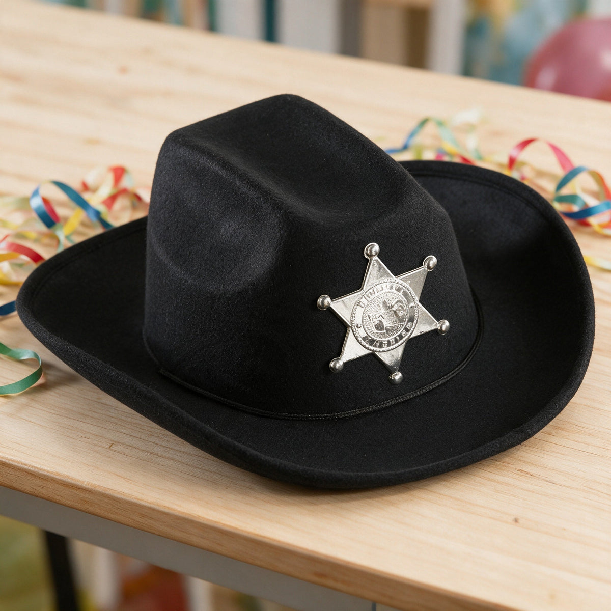 Chapeau de shérif enfant noir en feutrine rigide
