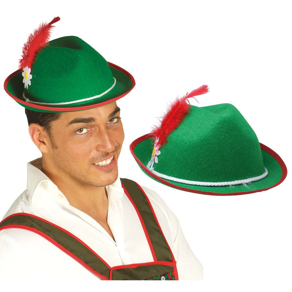 Chapeau tyrolien vert à plume rouge