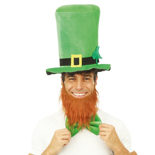 Chapeau haut de forme vert Saint-Patrick et barbe rousse