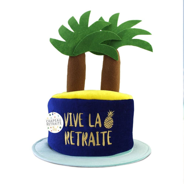 Chapeau « Vive la retraite » à palmiers
