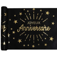 Chemin de table Joyeux anniversaire, noir et or ou rose gold