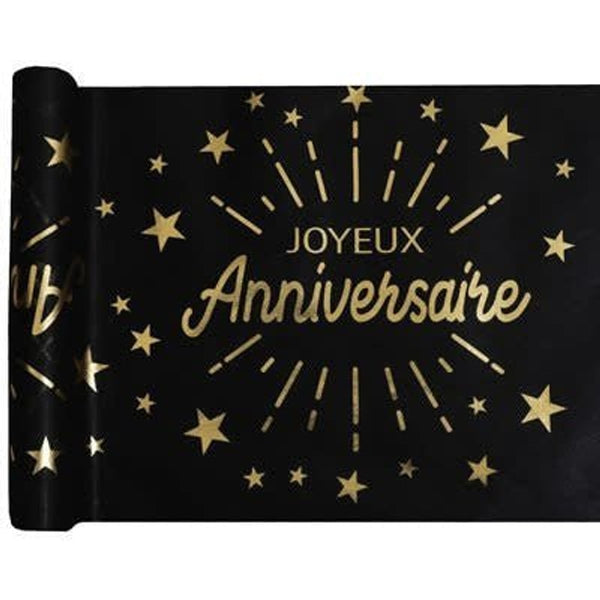 Chemin de table Joyeux anniversaire, noir et or ou rose gold