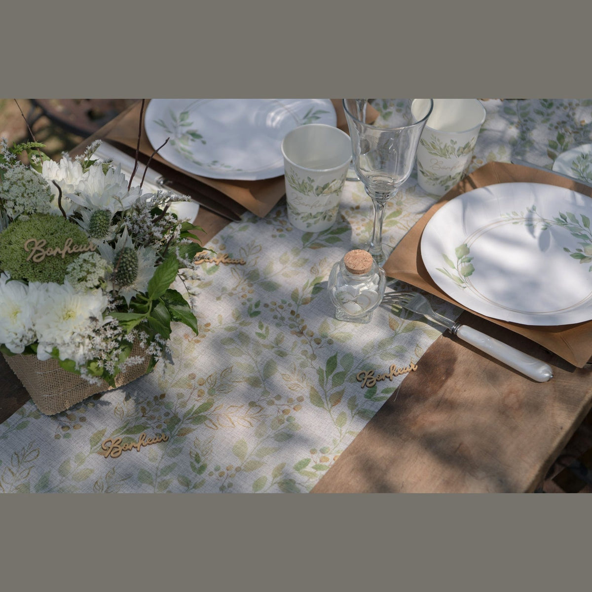 Chemin de table Ô Bonheur, feuillage vert, 3 m — vue 2