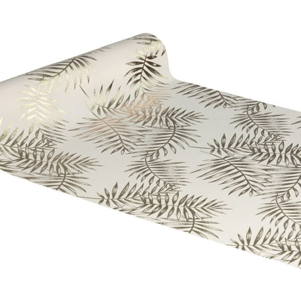 Chemin de table écru à feuillages champagne, 3 m
