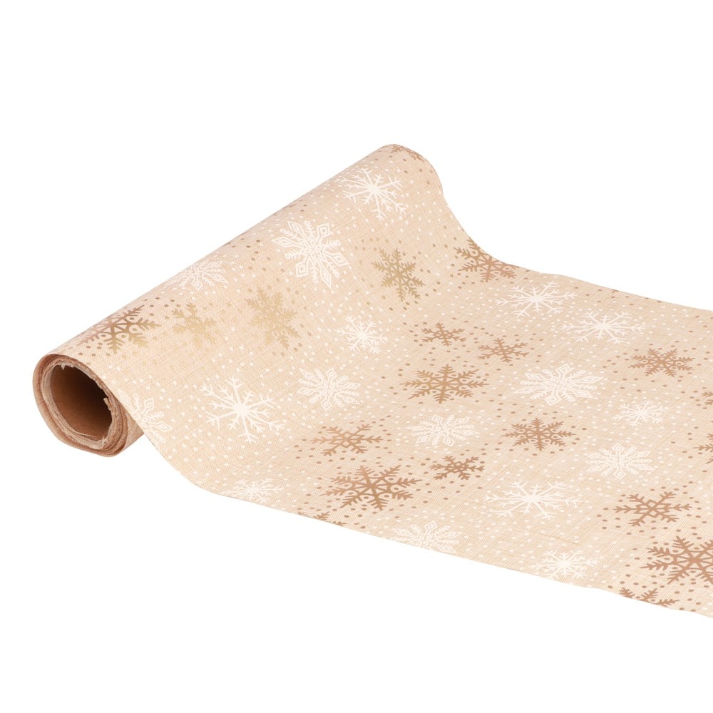 Chemin de table flocons blanc et or, 28 cm x 3 m