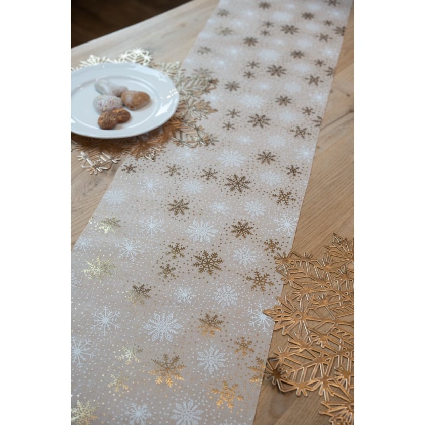 Chemin de table flocons blanc et or, 28 cm x 3 m — vue 2