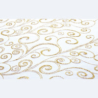 Chemin de table organza à arabesques, 5 m — Blanc et or