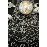 Chemin de table organza à arabesques, 5 m — Noir et argent (vue 2)