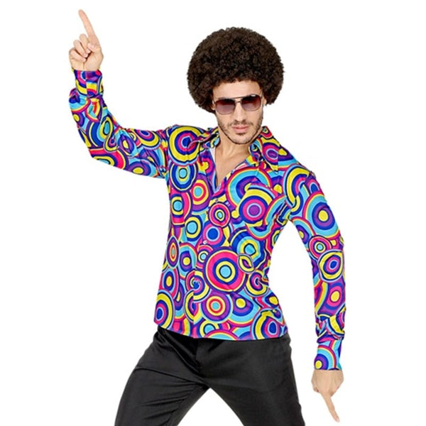 Chemise années 70 à bulles bleues, homme
