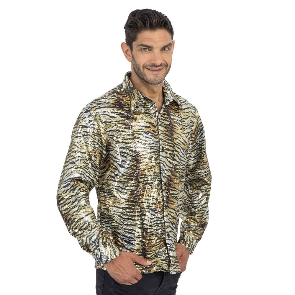 Chemise disco tigrée à sequins