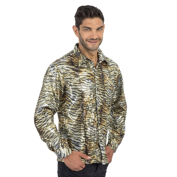 Chemise disco tigrée à sequins