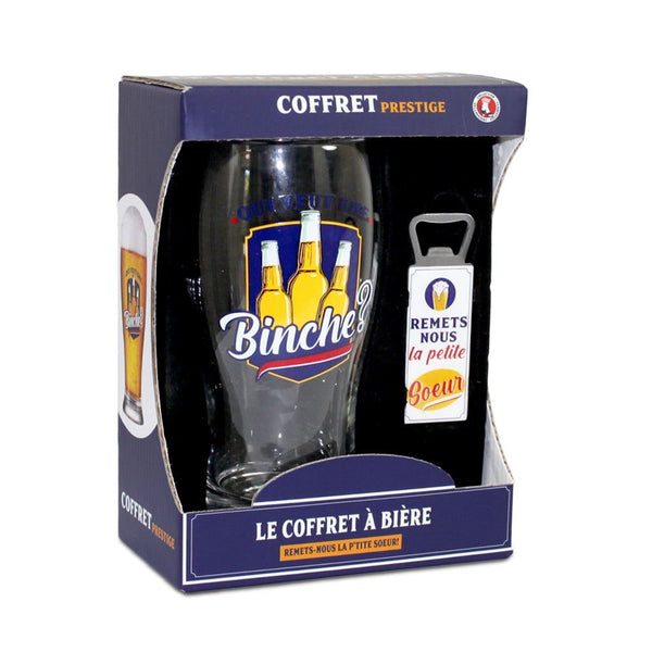 Coffret verre à bière et décapsuleur