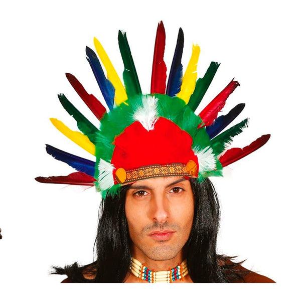 Coiffe d'Indien à plumes multicolores