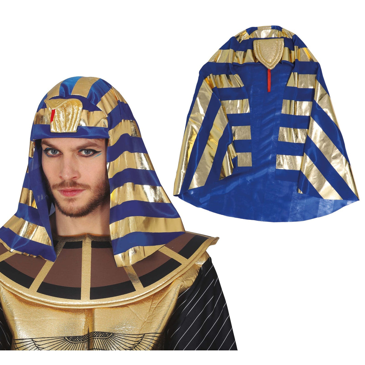 Coiffe de pharaon bleu et or