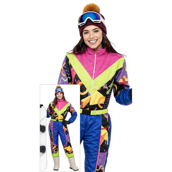 Combinaison de ski années 80 multicolore, femme
