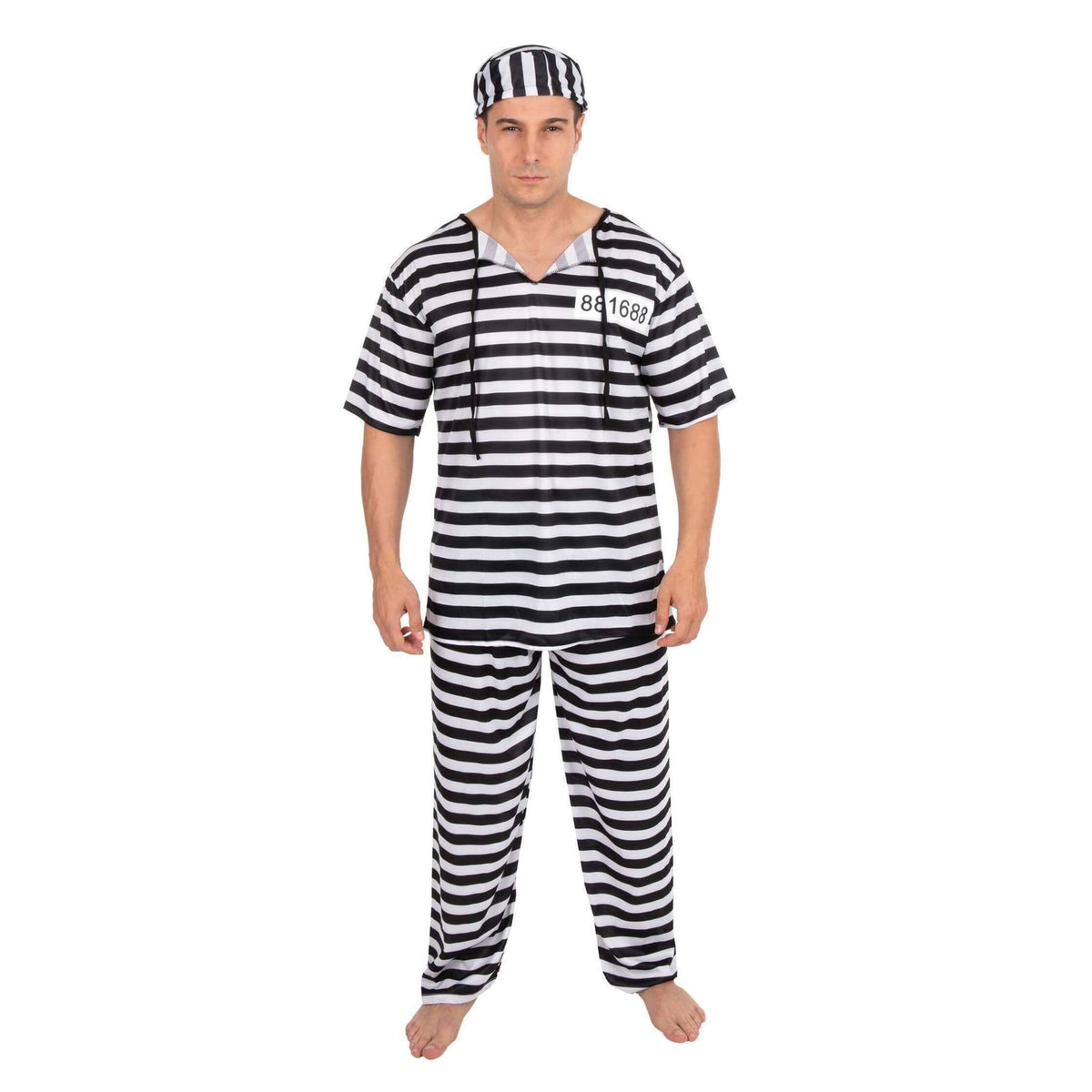 Costume de bagnard rayé noir et blanc, adulte