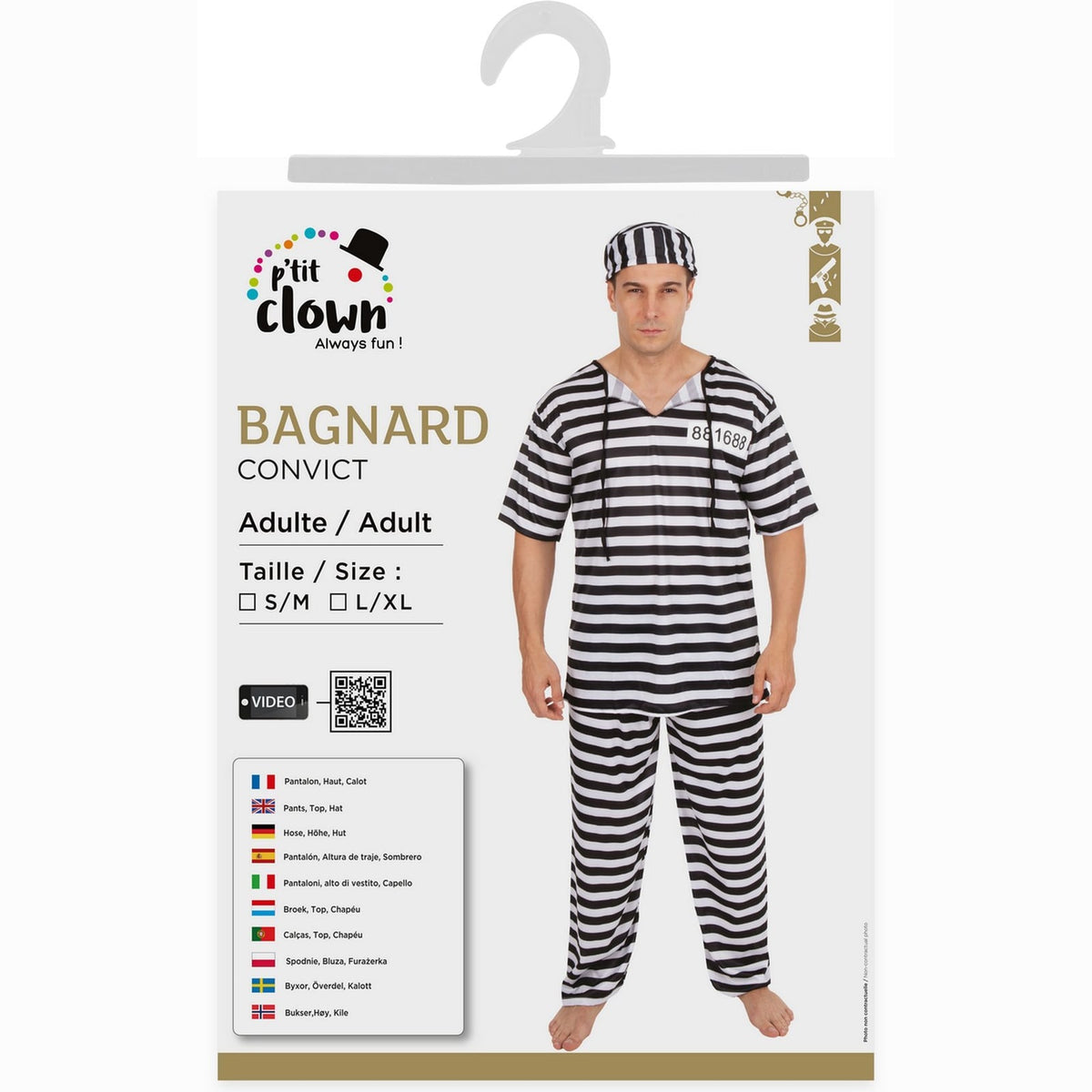 Costume de bagnard rayé noir et blanc, adulte — vue 4