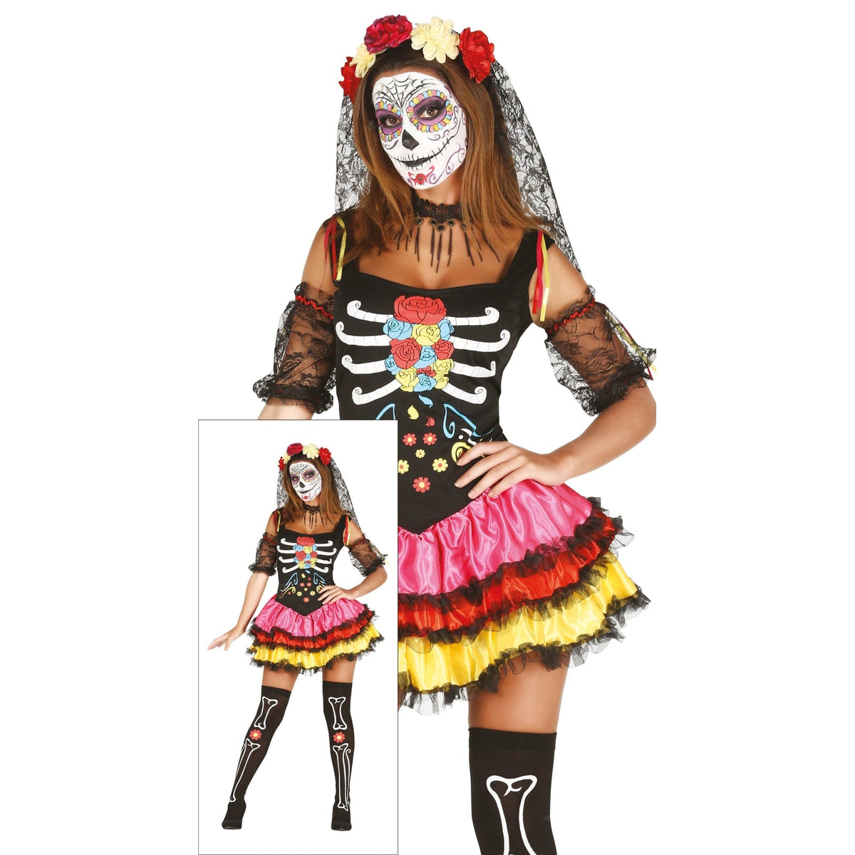 Costume de Catrina colorée, femme