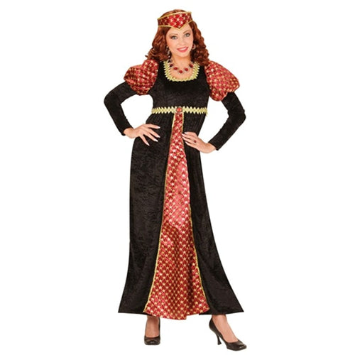 Costume de châtelaine rouge et noire, femme
