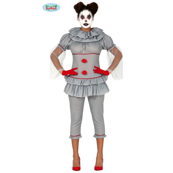 Costume de clown gris à pantalon bouffant, femme
