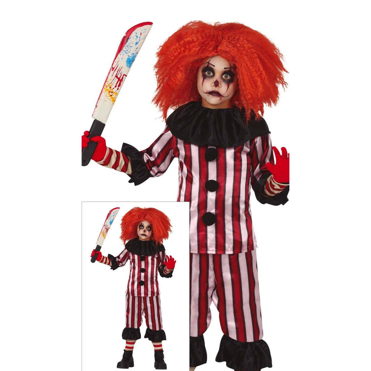 Costume de clown rayé rouge et blanc, garçon