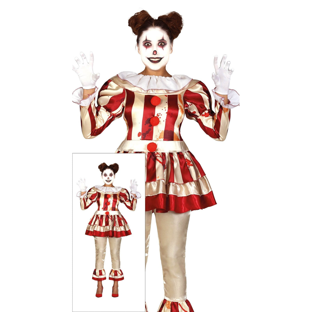 Costume de clown rayé rouge et blanc, femme