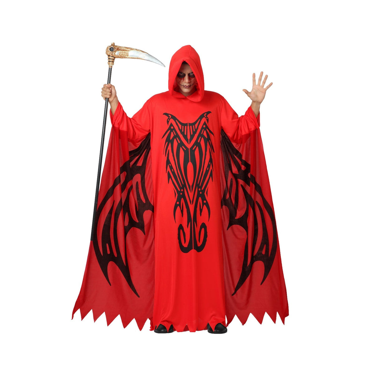 Costume de démon à tunique rouge et capuche, adulte