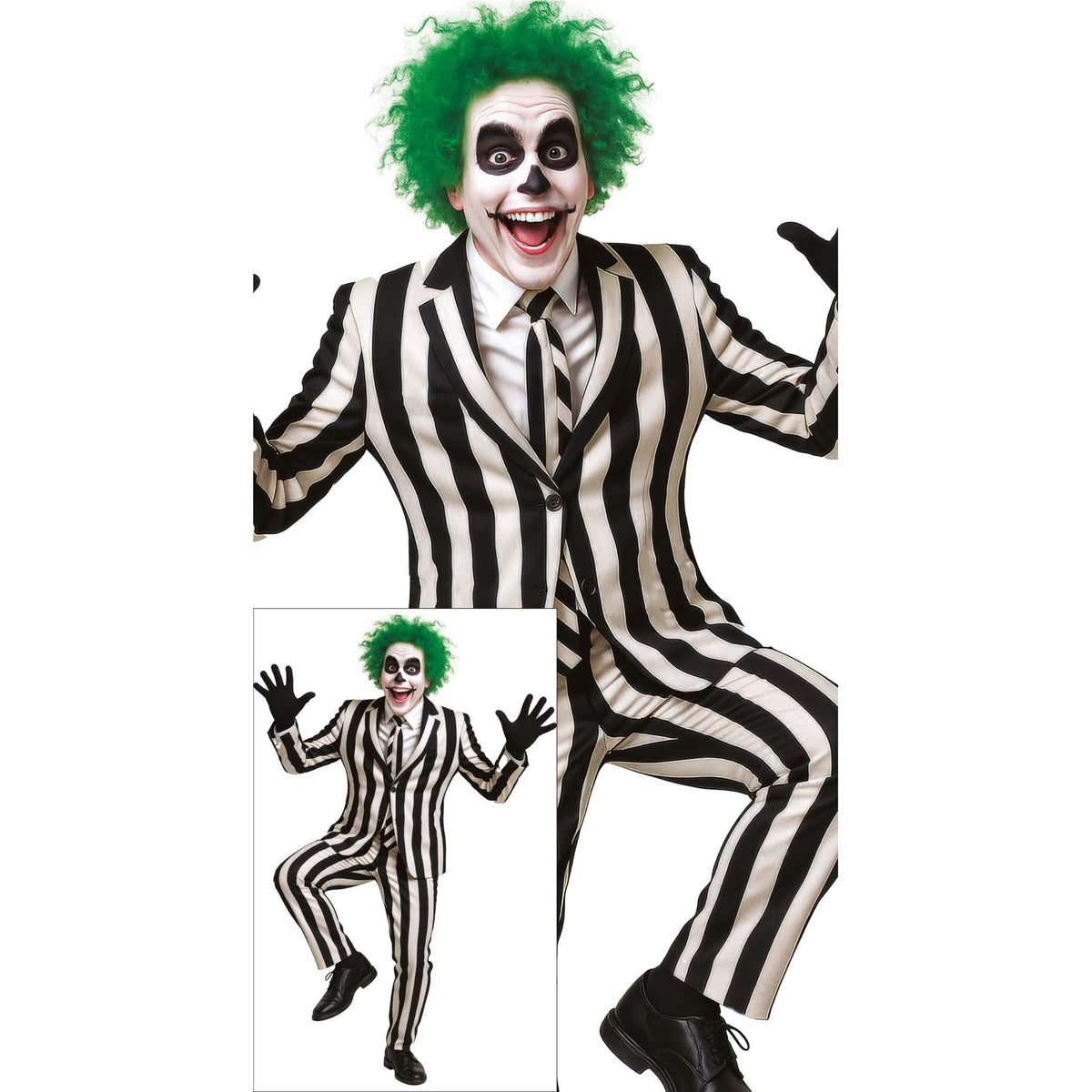 Costume de fantôme rayé noir et blanc, adulte